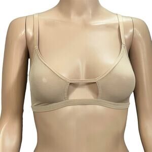 Negative Sieve Cutout Bralette Bra Size 0 Nude Sheer Mesh Wireless Back Close